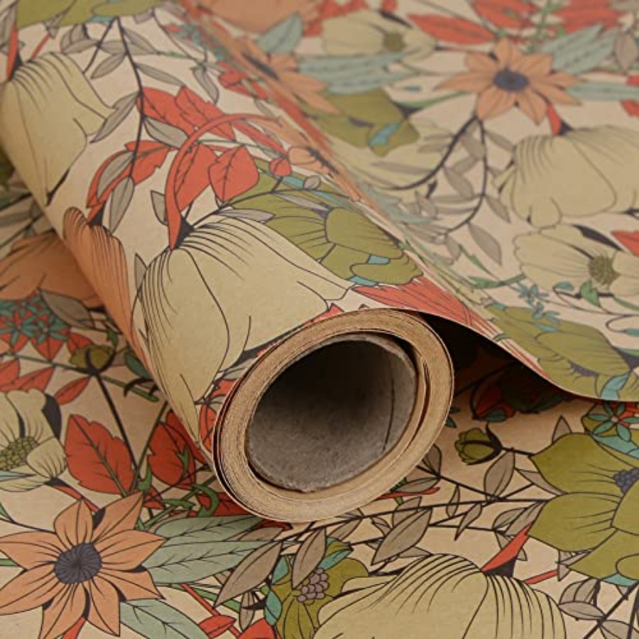 Flower Wrap Kraft - 크래프트 플로럴 포장지 롤, 결혼식, 생일,