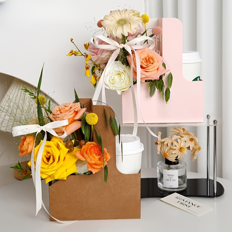 손잡이가 있는 12개입 핑크 크래프트 꽃무늬 선물 가방 - Flower Wrap Kraft 리뷰 및 가격