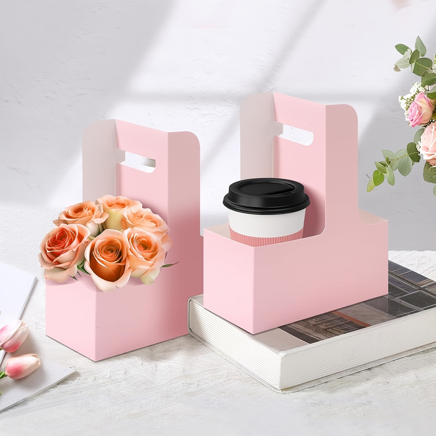 손잡이가 있는 12개입 핑크 크래프트 꽃무늬 선물 가방 - Flower Wrap Kraft 리뷰 및 가격