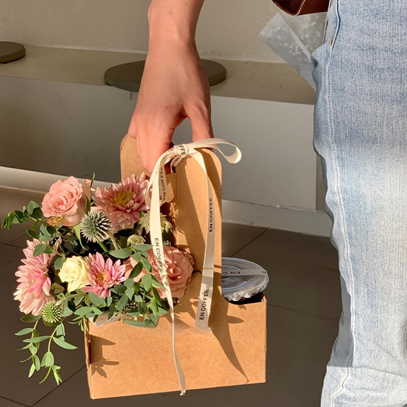 손잡이가 있는 12개입 핑크 크래프트 꽃무늬 선물 가방 - Flower Wrap Kraft 리뷰 및 가격